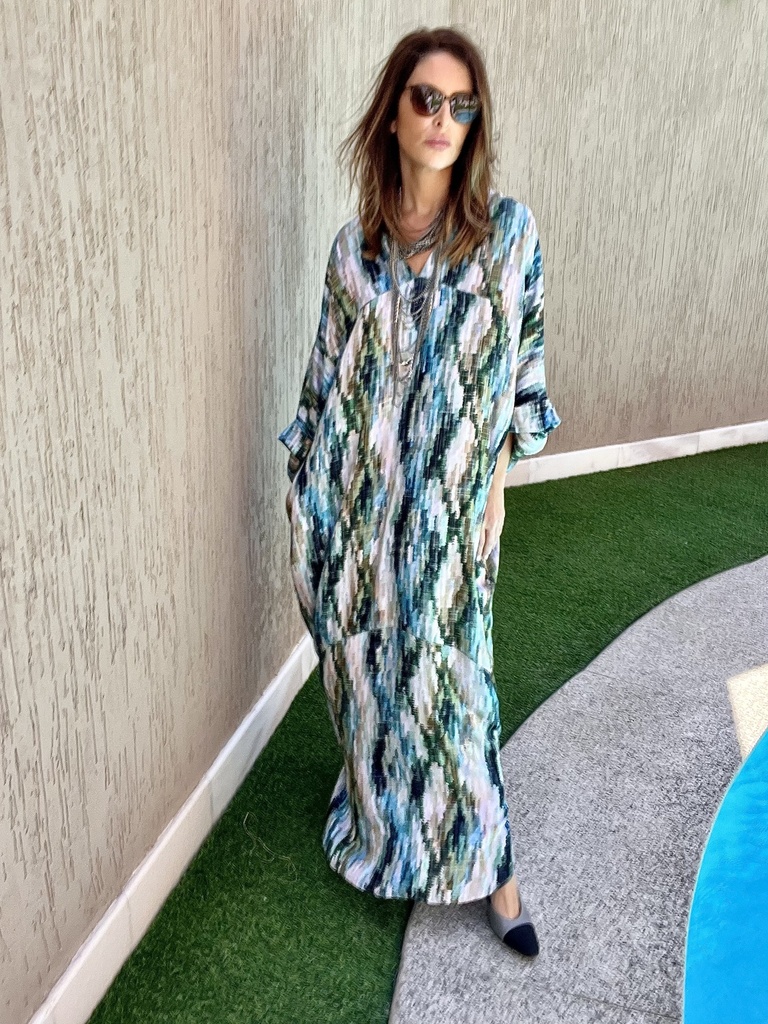 Pixel blue cotton silk
