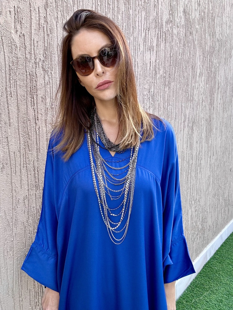 Electric blue cotton satin blend