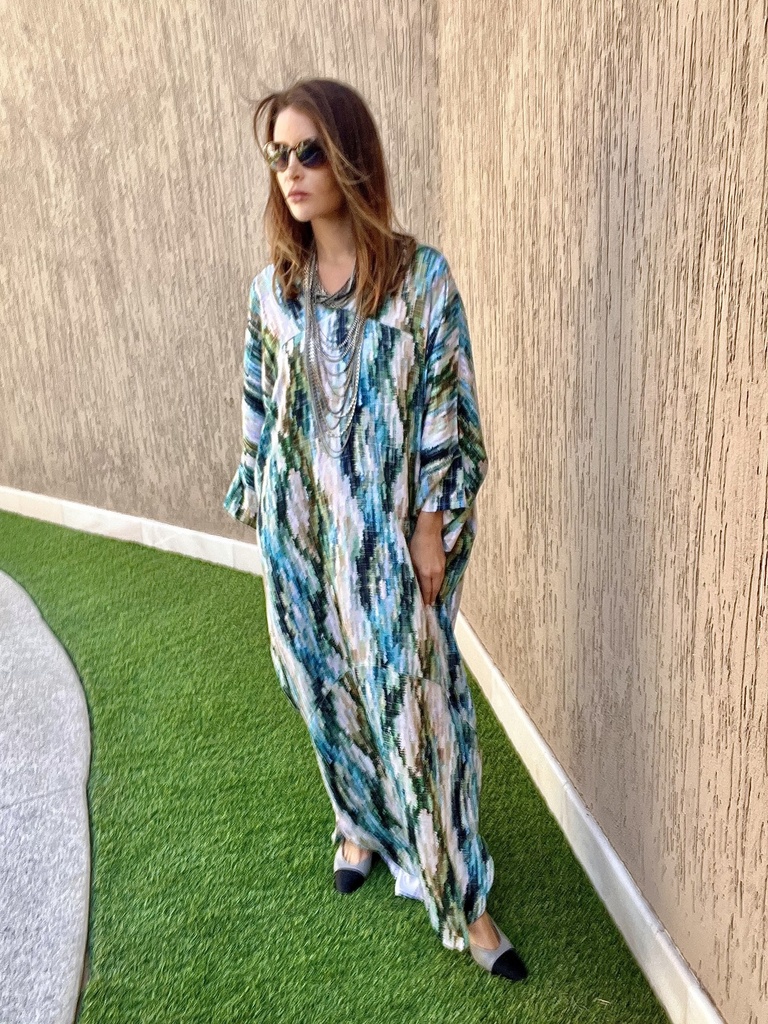 Pixel blue cotton silk